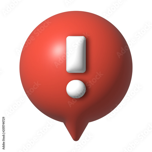 3D red alert notification pin with white exclamation mark isolated on transparent background
