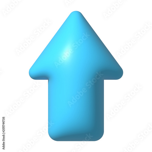 3D blue upward arrow icon with glossy rounded shape isolated on transparent background
