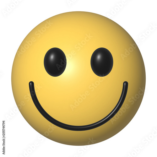 3D happy smiley face icon with glossy rounded shape isolated on transparent background