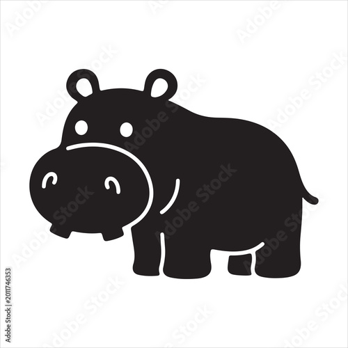 Bild auf Leinwand A cute hippopotamus illustration, in a simple black silhouette style on white background