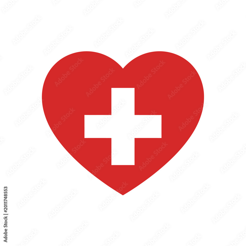 Obraz premium An illustration depicts a red heart with a white cross inside.