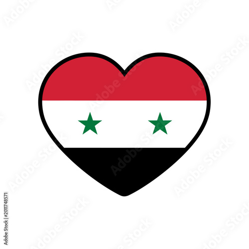 Free Download A heart shaped symbol displays the Syrian flag with red, white, and black colors and two green stars. - GFXLoad
