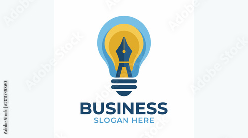 Fotografija This logo combines a light bulb and a pen, symbolizing creativity and innovation, ideal for businesses looking to showcase their unique ideas and solutions