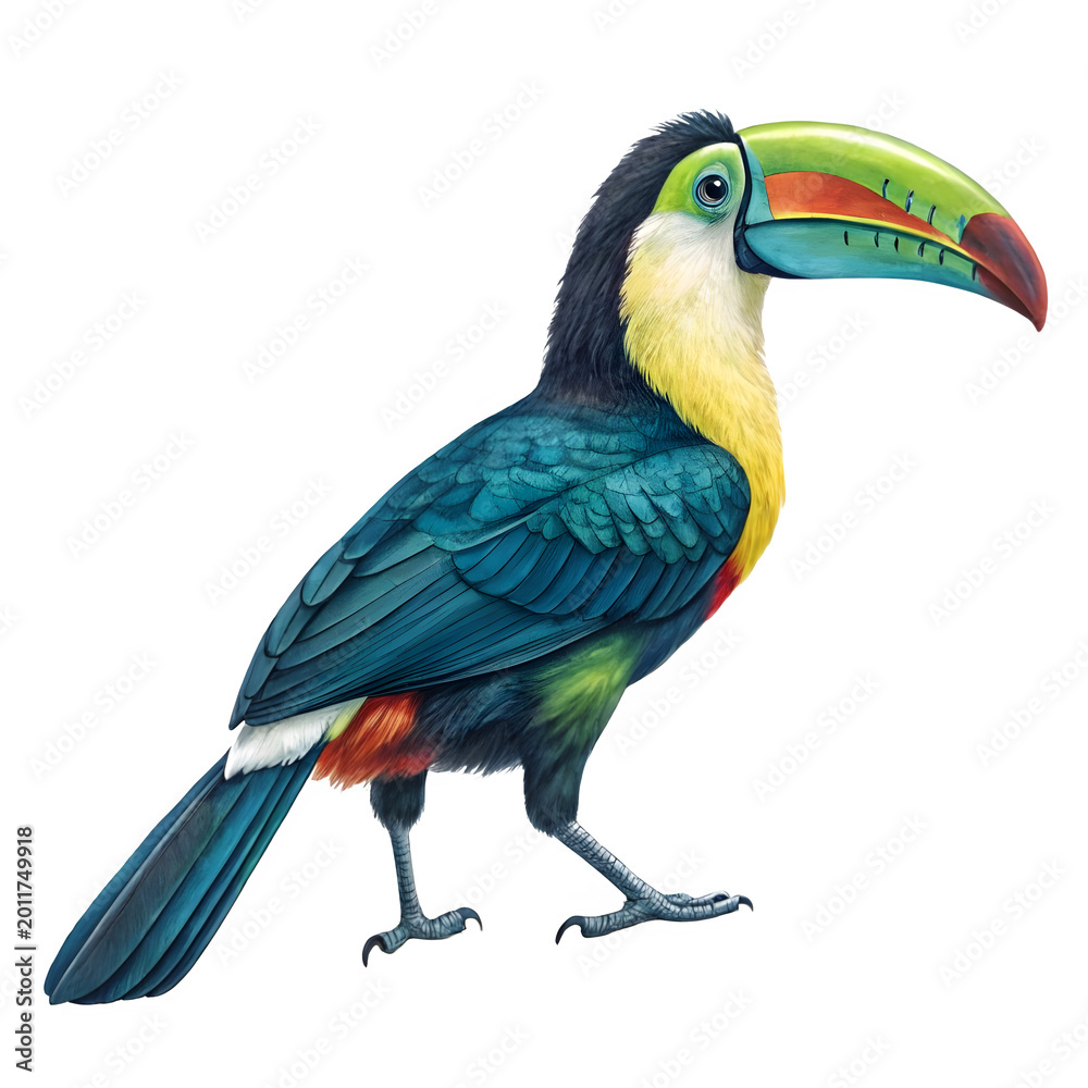 Fototapeta premium Colorful toucan bird with large beak isolated on transparent background