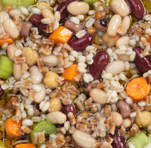 Close up of a chickpea and bean soup