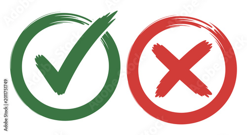 Photos Green Check and Red Cross: A simple and direct visual representation for concepts of approval and disapproval