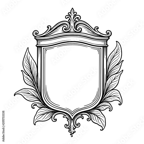 Vintage heraldic medical frame in engraved monochrome illustration style. Concept of healthcare branding and luxury emblem design - ornamental symbol