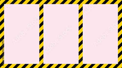Quadro su tela Caution tape border with three blank pink rectangles for warning or danger signs