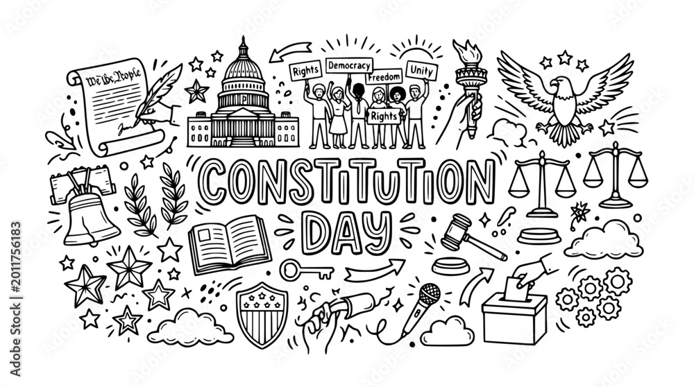 Naklejka premium Hand drawn doodle illustration celebrating national constitution day in america