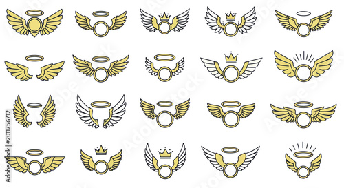 Tableau sur toile Collection of winged halo icons and symbols.