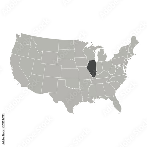 Illinois State on US Map Highlighted.