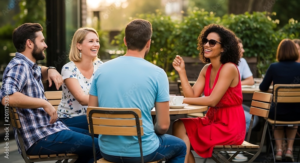 Obraz premium Friends Socializing at Outdoor Cafe
