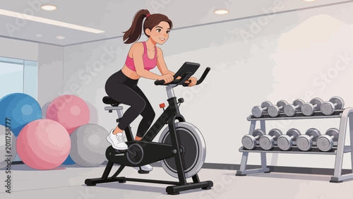 Bilde på lerret Woman exercising on stationary bike
