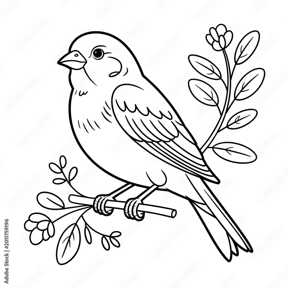Fototapeta premium Ki holo Common Nightingale in Forest Nature Scene Printable Coloring Sheet