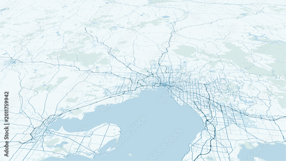 Fototapeta premium Modern minimalist vector map of Melbourne, Australia. High-quality scalable illustration of Melbourne city grid, Hoddle Grid, and Yarra River layout for posters and urban design.