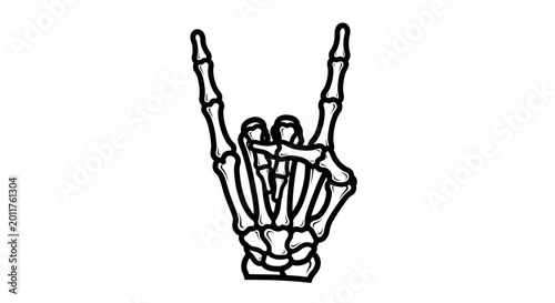 Skeleton hand making peace sign gesture.