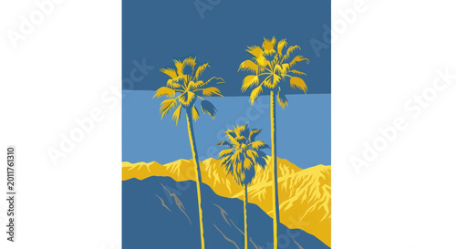 Tableau sur toile Three Yellow Palm Trees Silhouette.