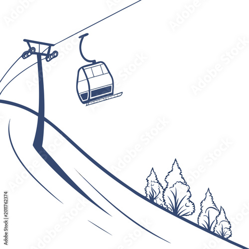 Bild auf Leinwand Ski lift chair and mountain slope landscape sketch with chairlift, mountain