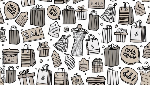 seamless shopping sale pattern on white background