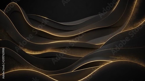 Luxury Black and Gold Abstract Wave Background with Glowing Particles and Elegant Metallic Curves, Video