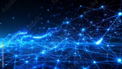 Futuristic Blue Digital Network Connection Background with Glowing Data Lines and AI Technology Concept Video
