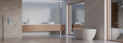 Canvas Print 3d rendering of a white contemporary bathroom