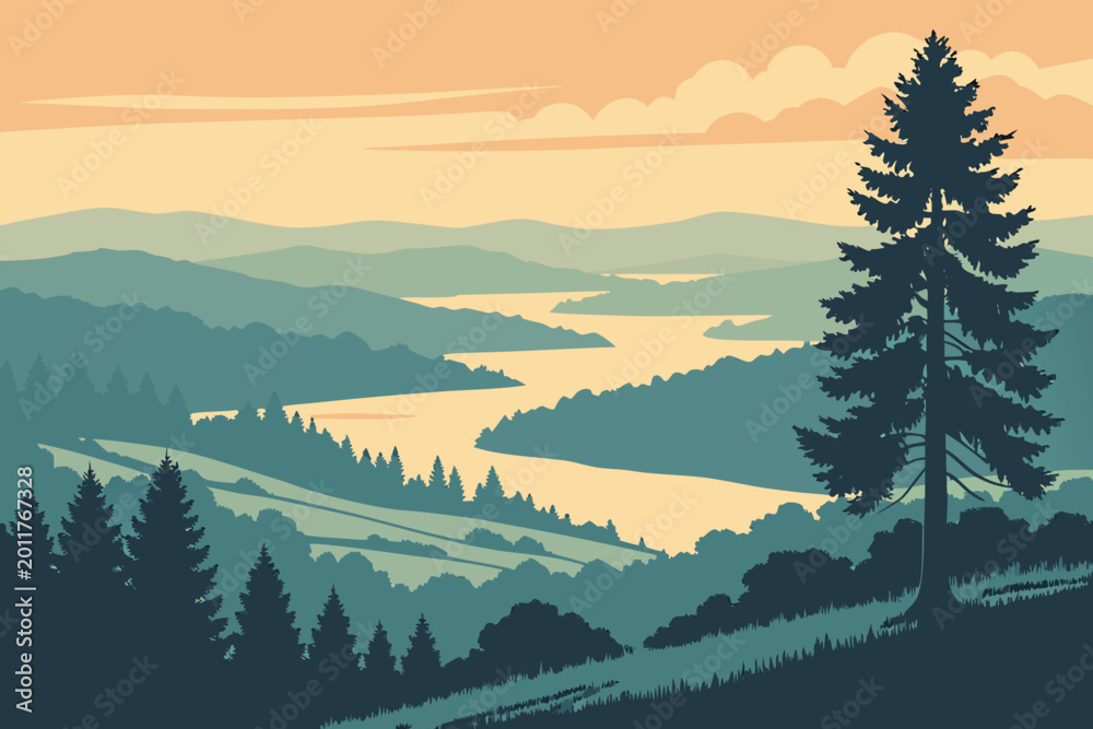 Fototapeta premium Belarus Landscape Travel Poster Gradient Sky Modern Vector Illustration