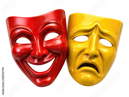 Comedy and tragedy theatre masks isolated on transparent background