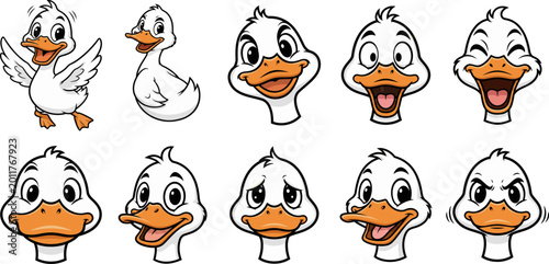 Foto White duck cartoon character collection featuring multiple different emotional f