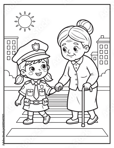 Police girl coloring pagse 