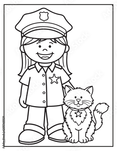 Police girl coloring pagse 