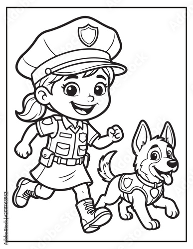 Police girl coloring pagse 