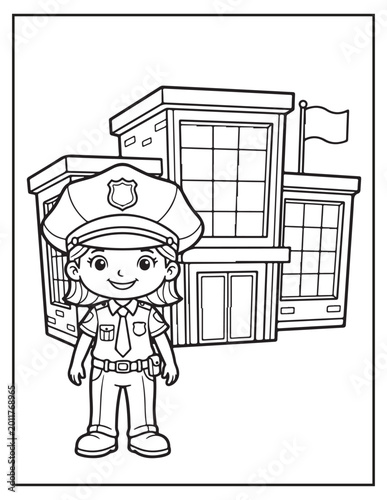 Police girl coloring pagse 