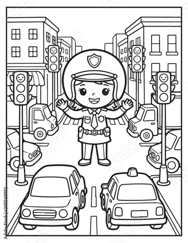 Police girl coloring pagse 