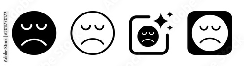 Schilderij op canvas Minimal black sad emoticon icon representing negative feedback low mood and diss