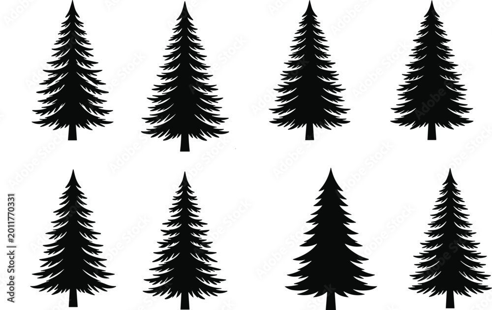 Obraz premium Set of pine tree silhouettes isolated on white background evergreen forest icons for design and nature themed projects