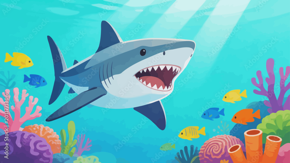 Obraz premium Shark in colorful underwater scene