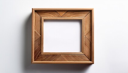 blank square wooden photo frame with a decorative border and empty paper space isolated on a white background for art and picture design