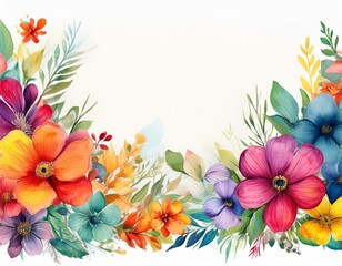 watercolor floral border with bright colors