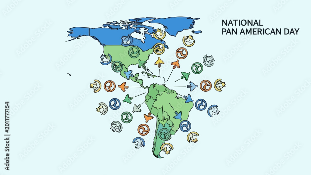 Naklejka premium Americas Map With Global Connections And Symbols