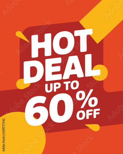 Hot deal up to 60 off, dynamic sale banner with abstract shapes.