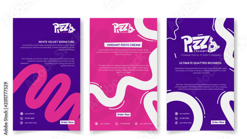Social media post template in pink purple background with bold line design for pizza street food