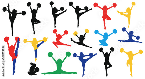 Φωτογραφία Colorful silhouettes of people exercising yoga.