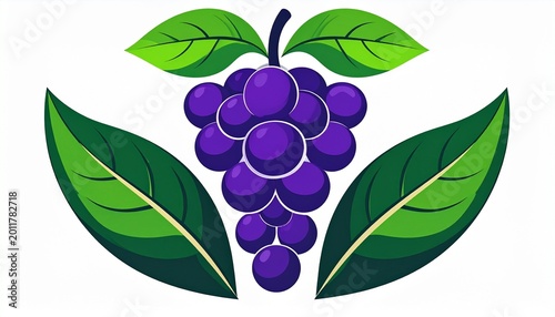 Stylized Purple Grapes with Green Leaves Showcasing Cartoon Fruit Illustration and Conceptual Photography Design