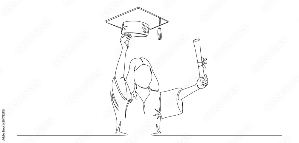 Obraz premium Continuous line drawing of a woman wearing graduation attire 1.eps