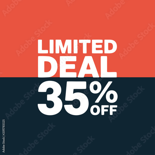 Limited deal thirty five percent off banner for promotional marketing campaigns on red blue.