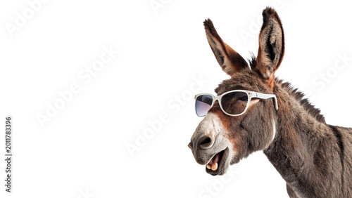 Canvastavla Funny donkey wearing sunglasses for humor creative animal character and social m