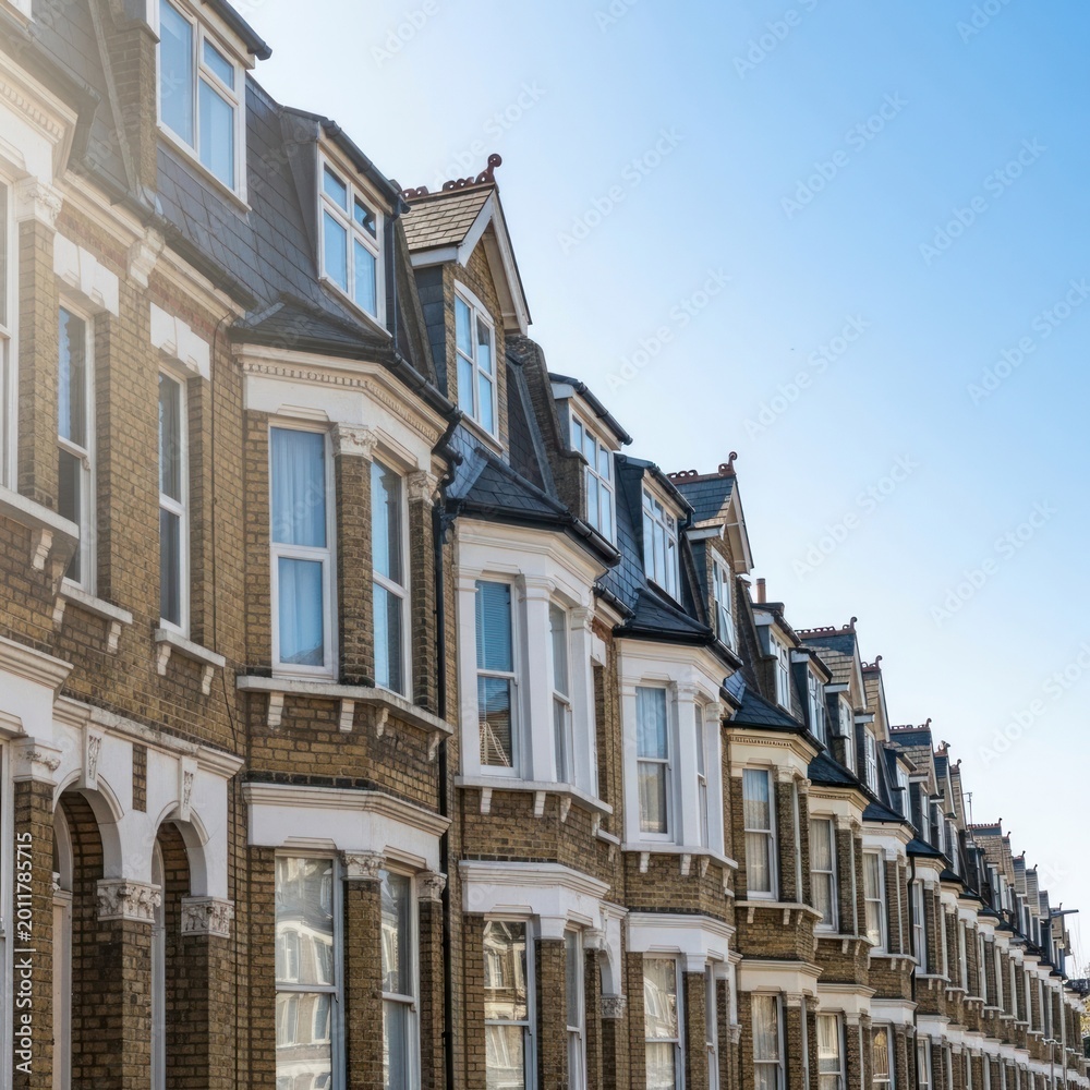 Fototapeta premium Row of brick houses with bay windows