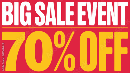 Big sale event promotional banner with seventy percent off written in bold yellow lettering.