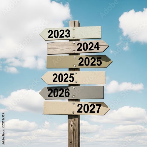 Signpost shows future years, indicating direction